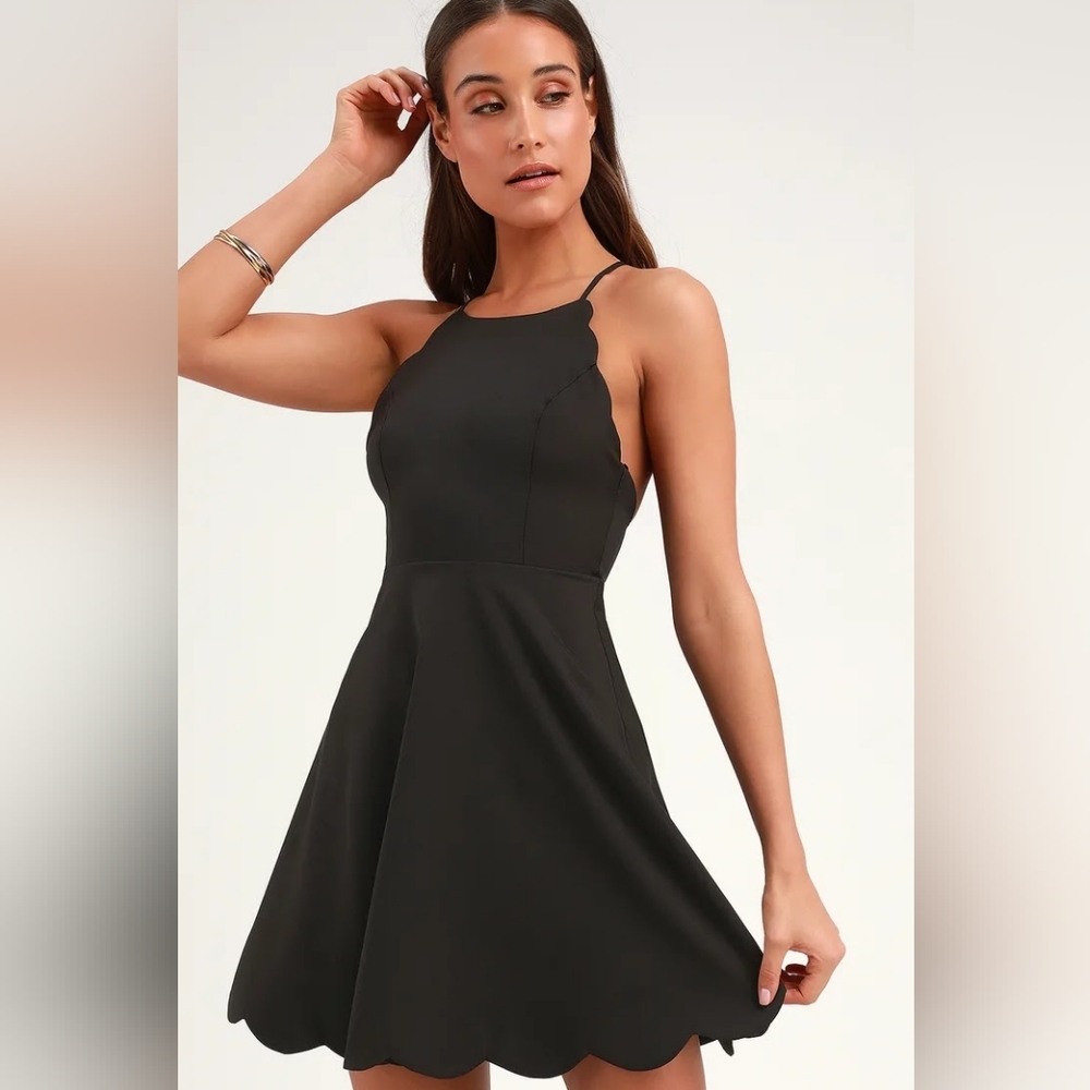 Lulu's Play On Curves Black Backless Halter Mini Dress